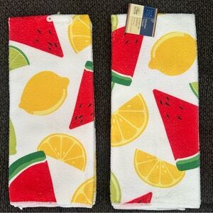 Watermelon fruit lemon dish towels set of 2